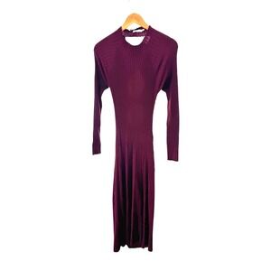 Lush "After Hours" Ribbed Knit Maxi Dress M Burgundy Long Sleeve Cutout Mock‎